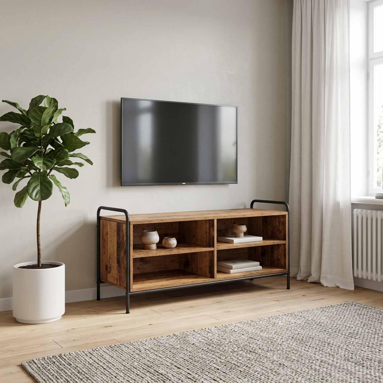 TV-skab i gammelt træ med stålramme