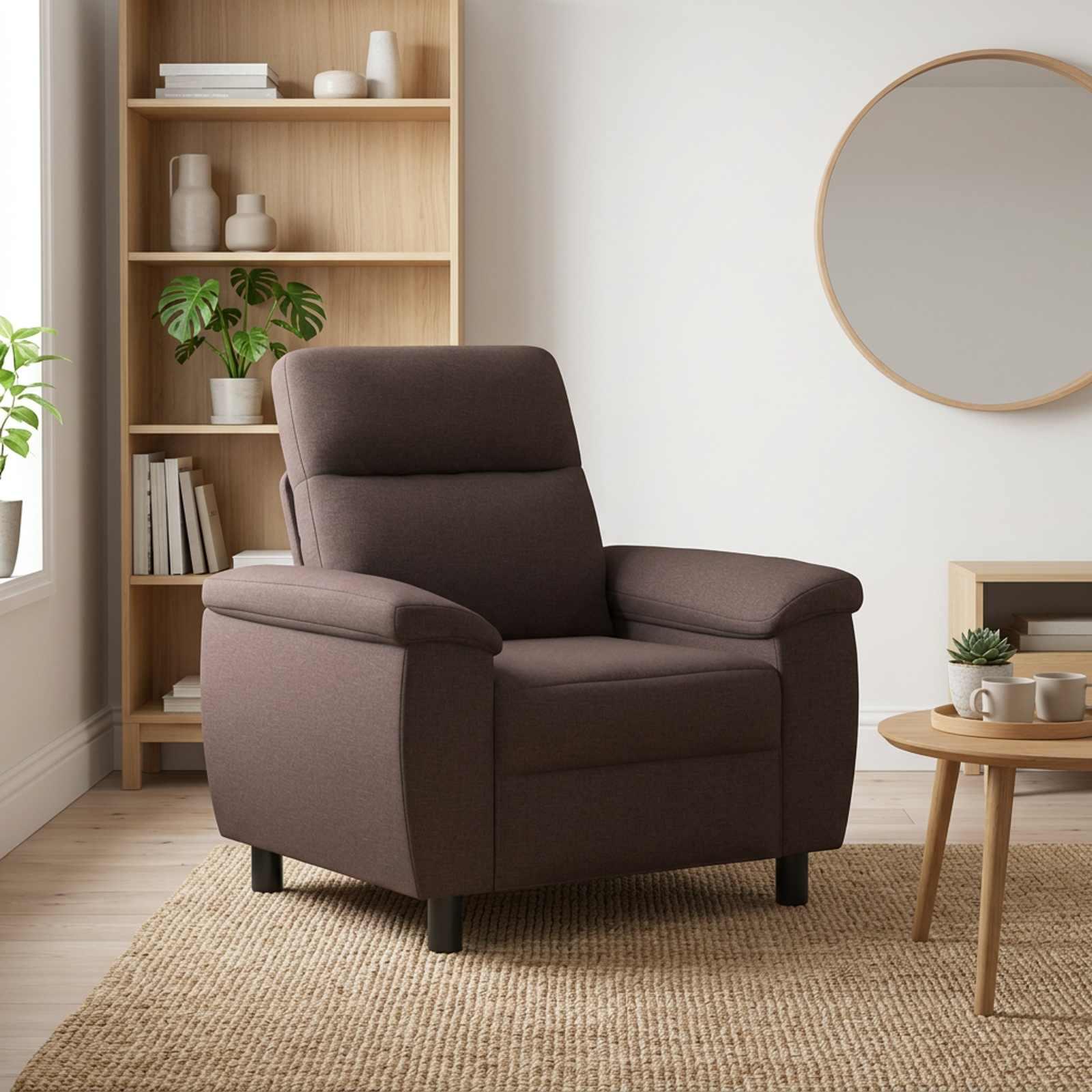 1-personers sofa i mørk brun stof - 95 x 90 x 95 cm