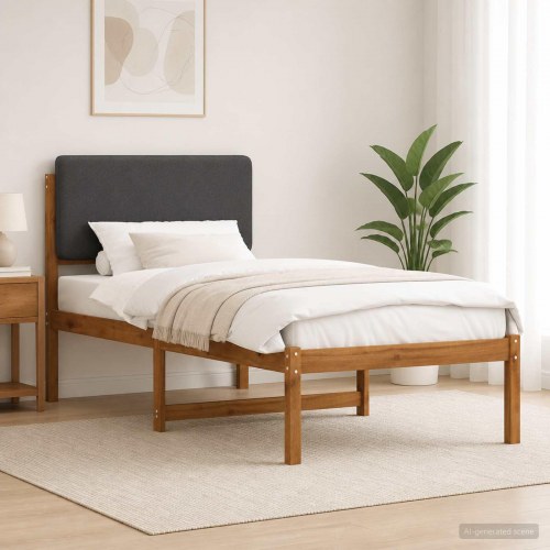 Sengestel med polstret hovedgavl 75 x 190 cm - naturfarvet og mørkegrå