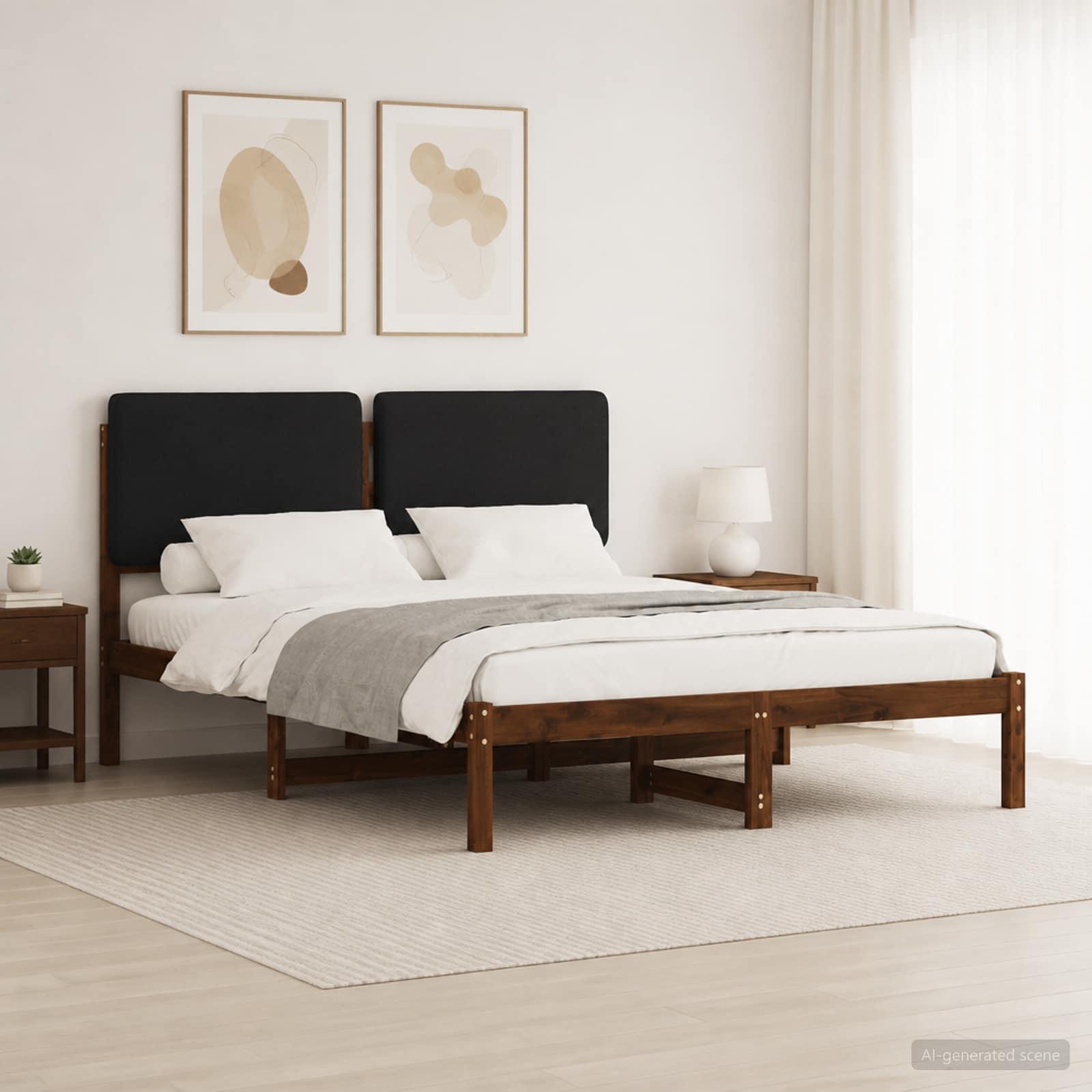 Sengestel med polstret hovedgavl 140 x 190 cm - mørkebrun/sort