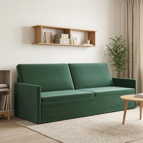 3-personers sofa i mørkegrøn velour - 220 x 81 x 82 cm
