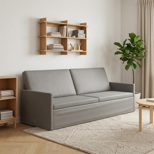 3-personers sofa i lysegrå velour - 220 x 81 x 82 cm