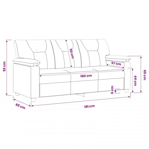 3-personers sofa i kunstlæder - hvid, 191 x 85 x 93 cm