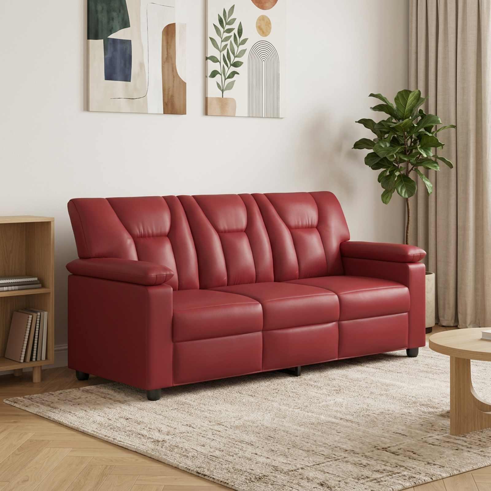 3-personers sofa i kunstlæder - vinrød, 191 x 85 x 93 cm