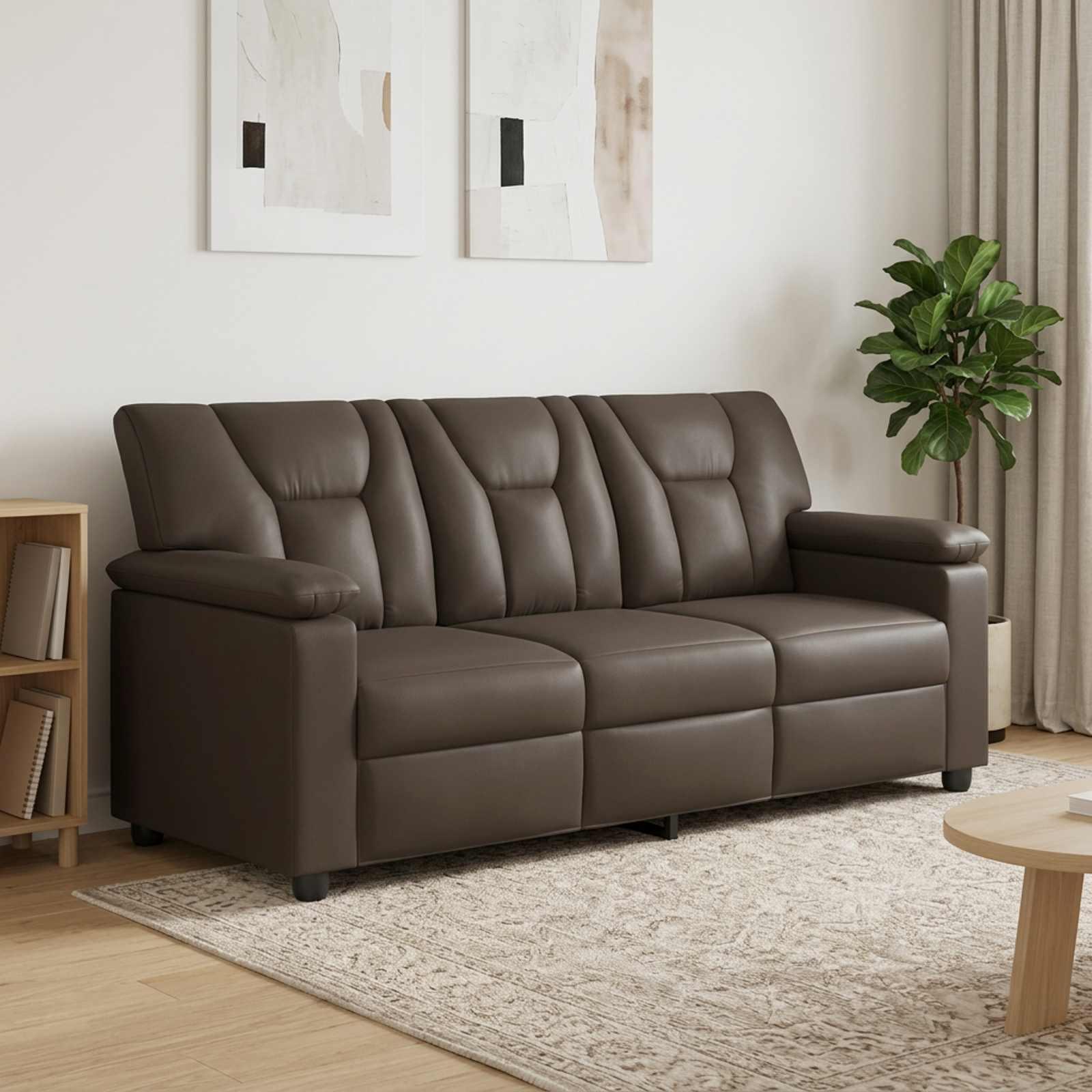 3-personers sofa i kunstlæder - grå, 191 x 85 x 93 cm