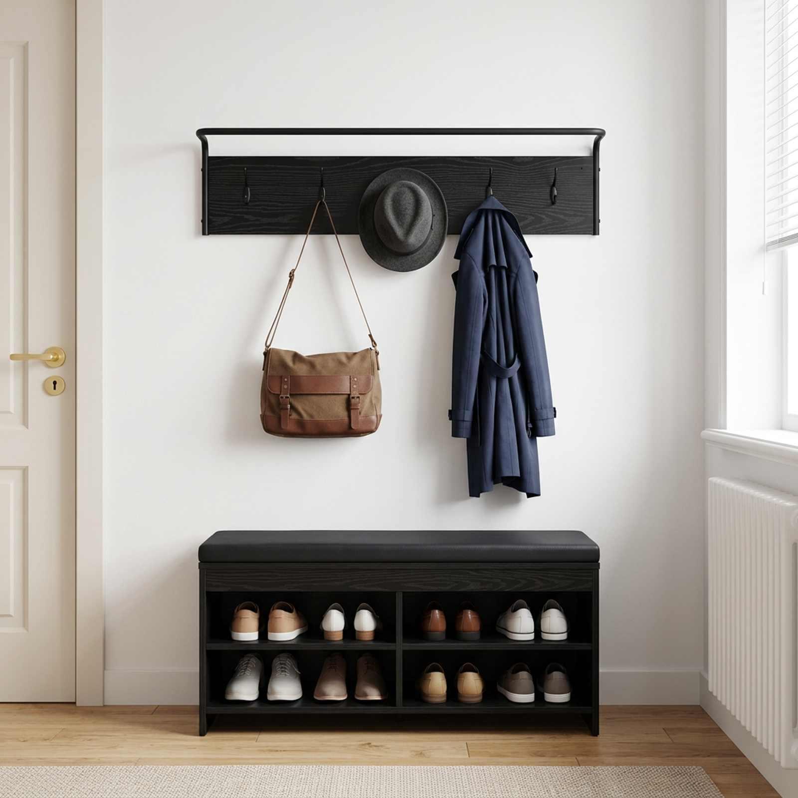 Knagerække i sort eg - 100 x 30 x 25 cm