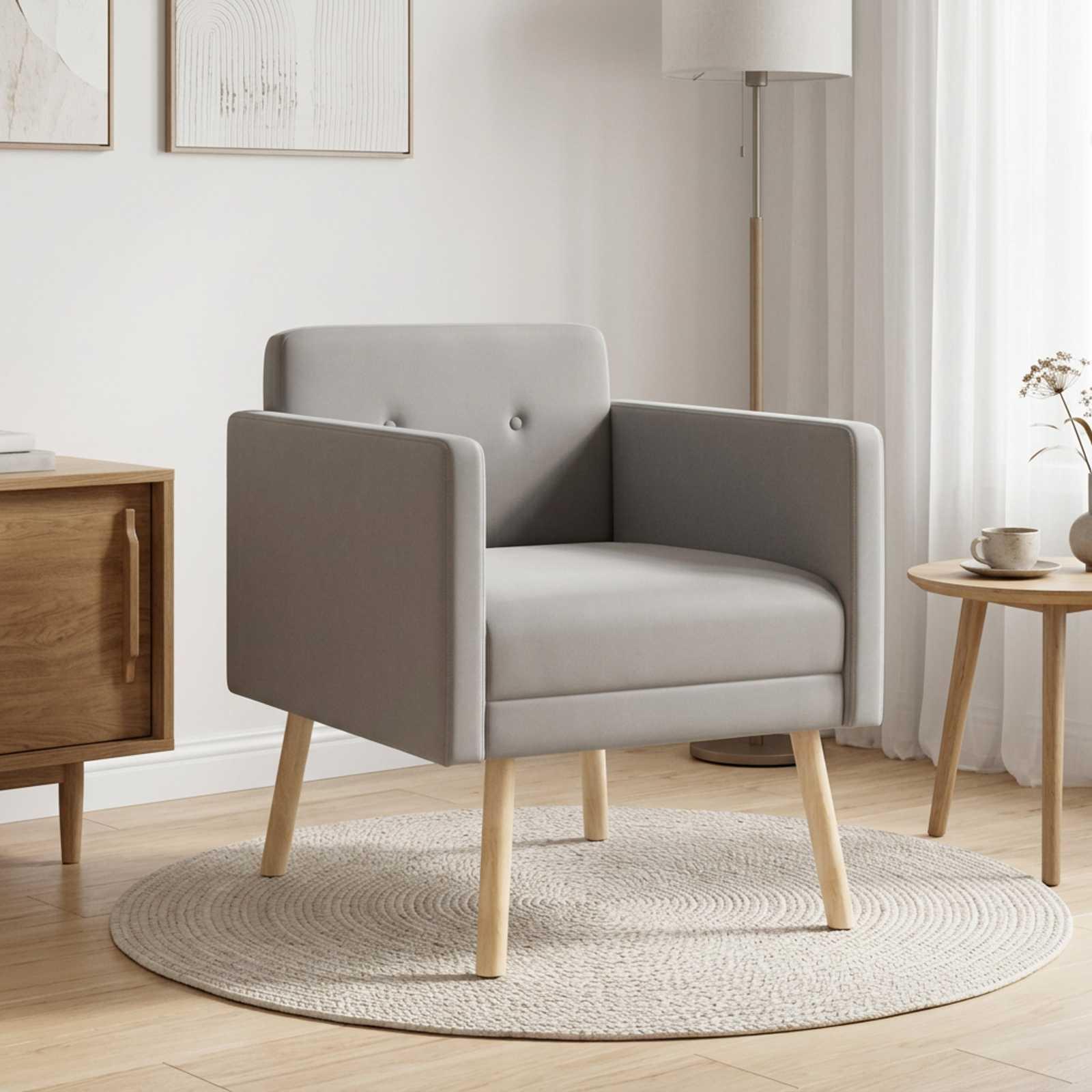 Lænestol i lysegrå velour - 68 x 73 x 79 cm