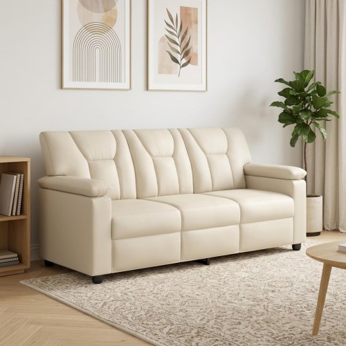 3-personers sofa i kunstlæder - cremefarvet 191 x 85 x 93 cm