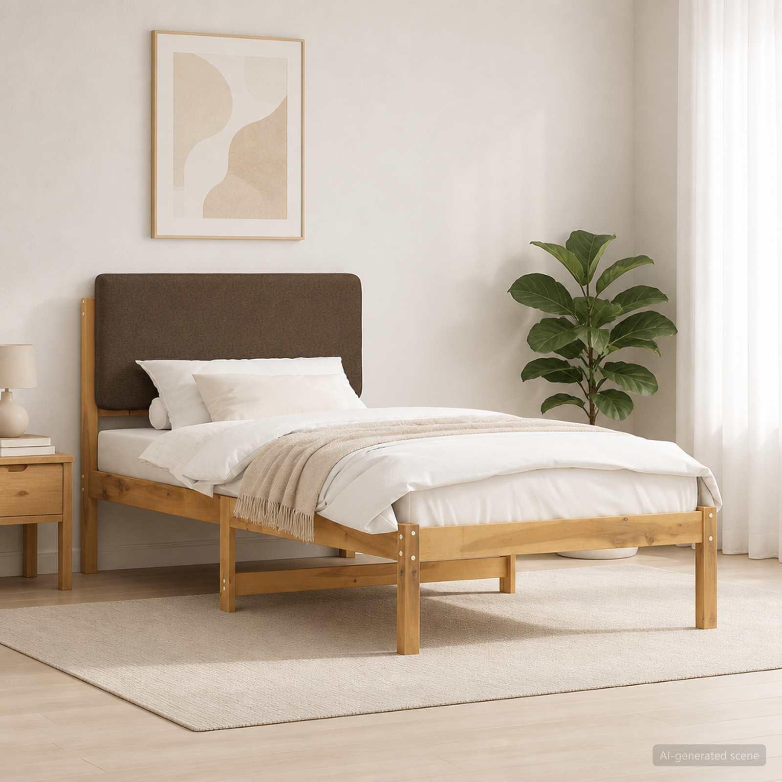 Sengestel med polstret hovedgavl - hvidvasket/taupe, 80 x 200 cm