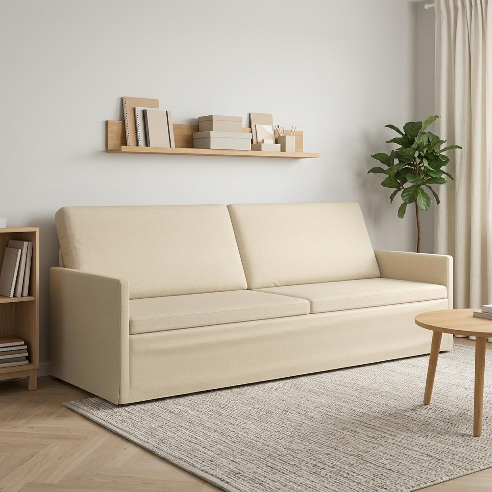 3-personers sofa i creme stof - 220 x 81 x 82 cm