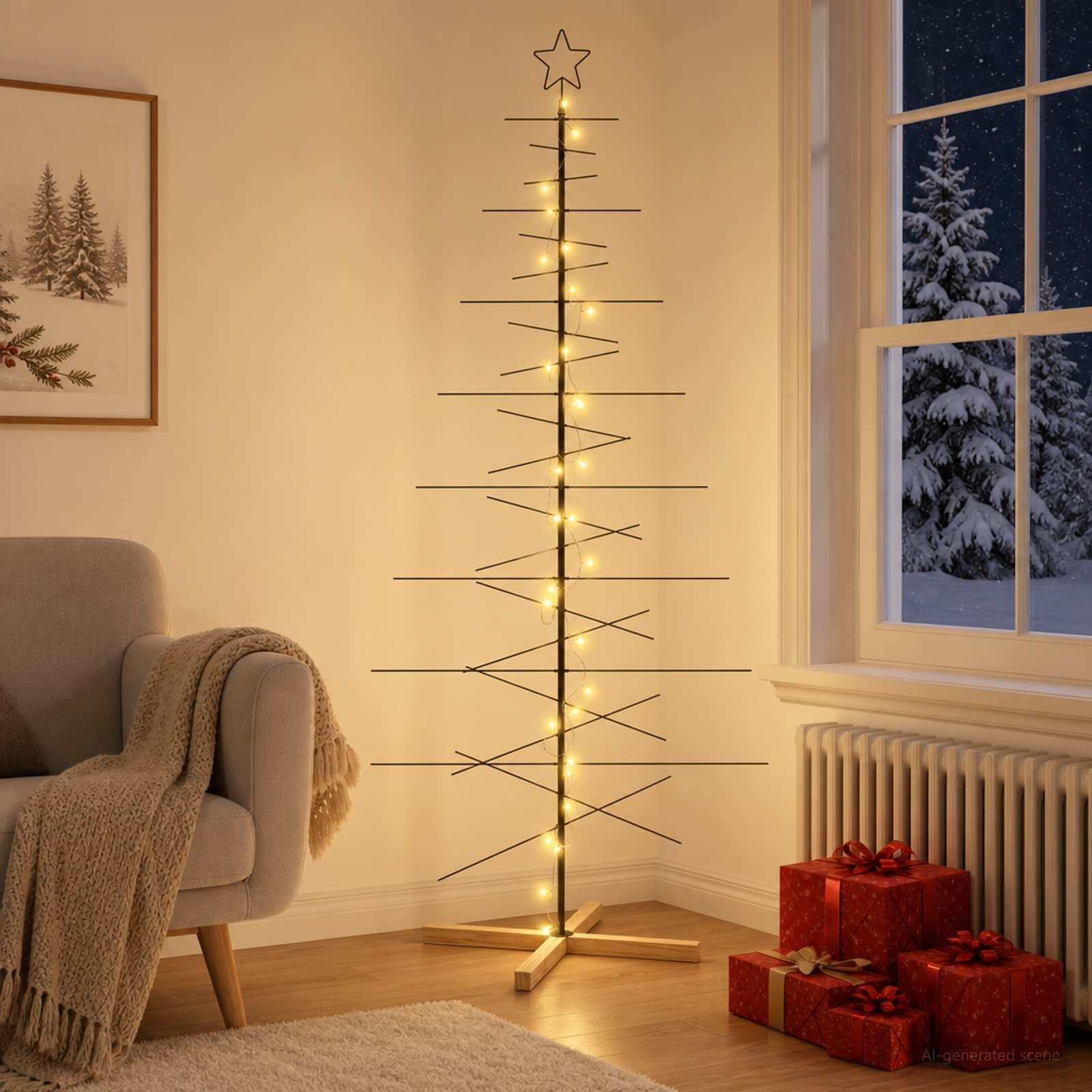 vidaXL Juletræ i metal med fod KUOPIO 210 cm Varm hvid Stål Sort
