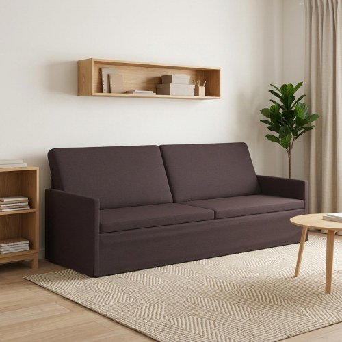 3-personers sofa i mørk brun stof - 220 x 81 x 82 cm