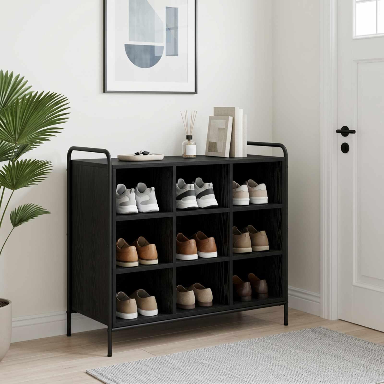 vidaXL Sko skab 85 x 39,5 x 75 cm Konstrueret træ Sort eg