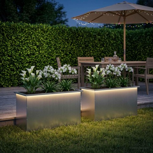 Plantekasse med LED - 2 stk., sølv, 50 x 100 x 48 cm