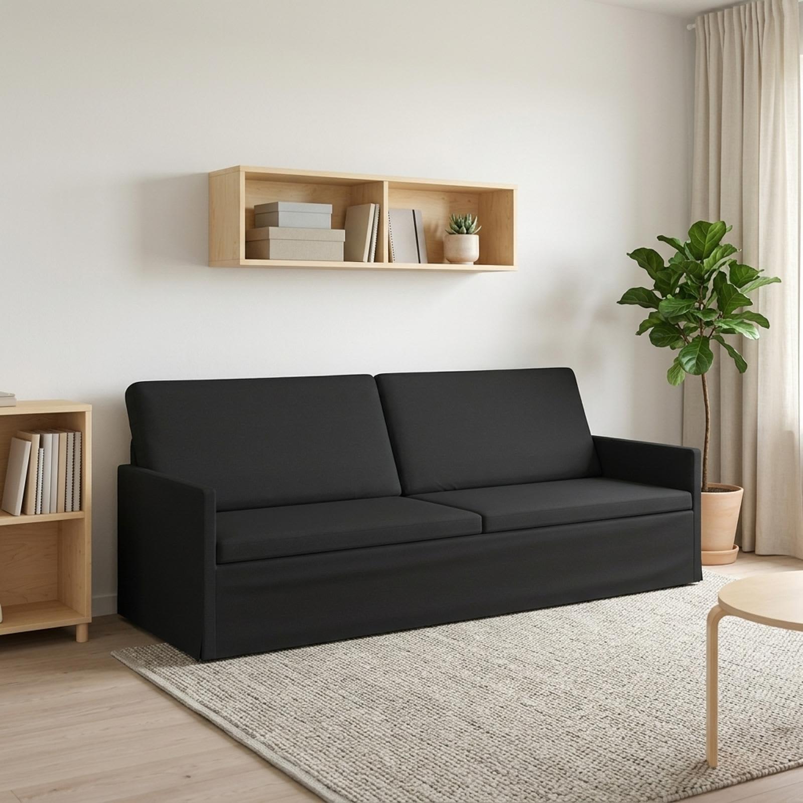 3-personers sofa i sort stof - 220 x 81 x 82 cm