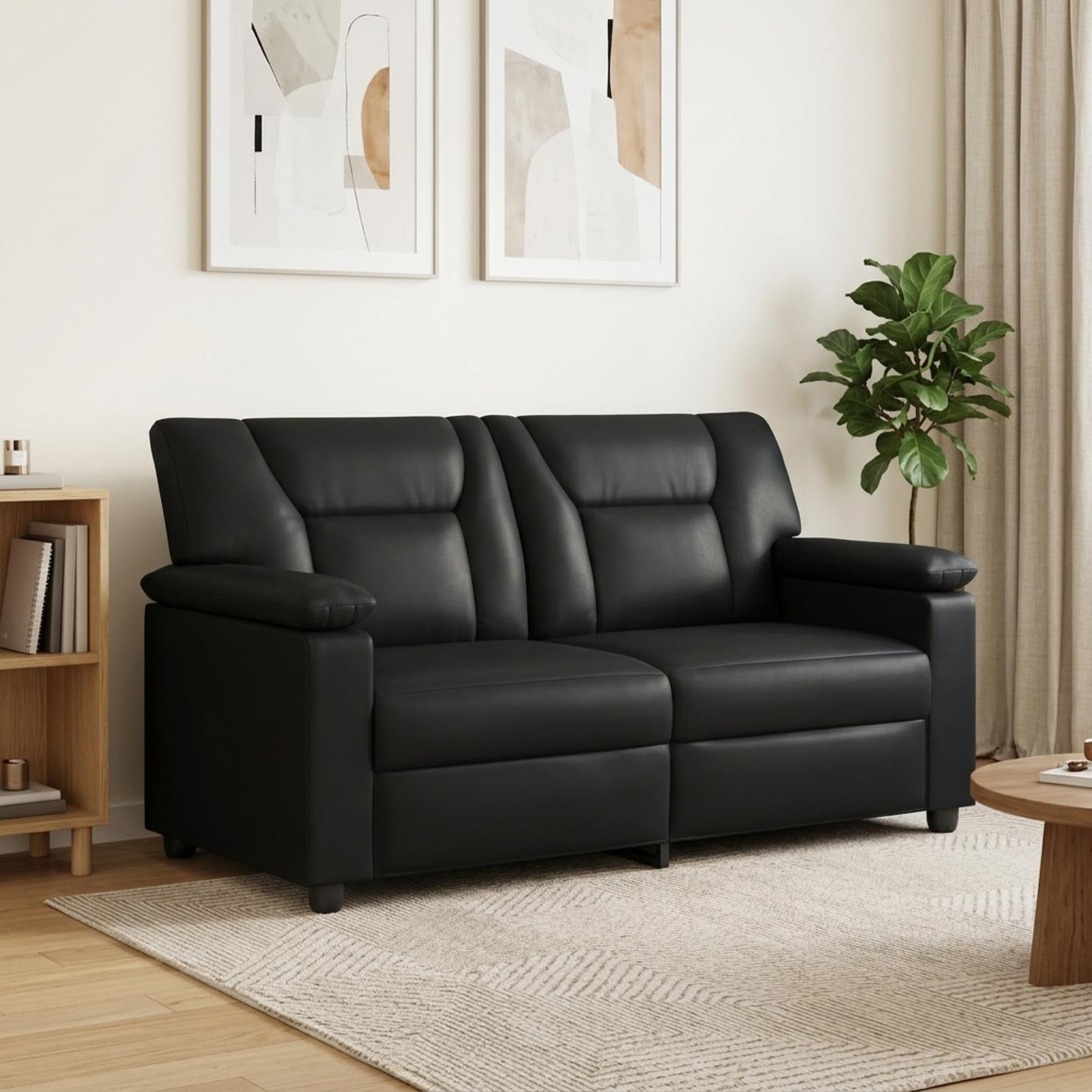 2-personers sofa i sort kunstlæder - 171 x 85 x 93 cm
