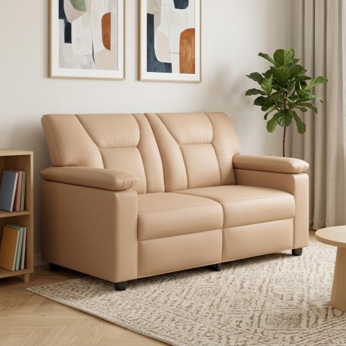 2-personers sofa i kunstlæder - cappuccino