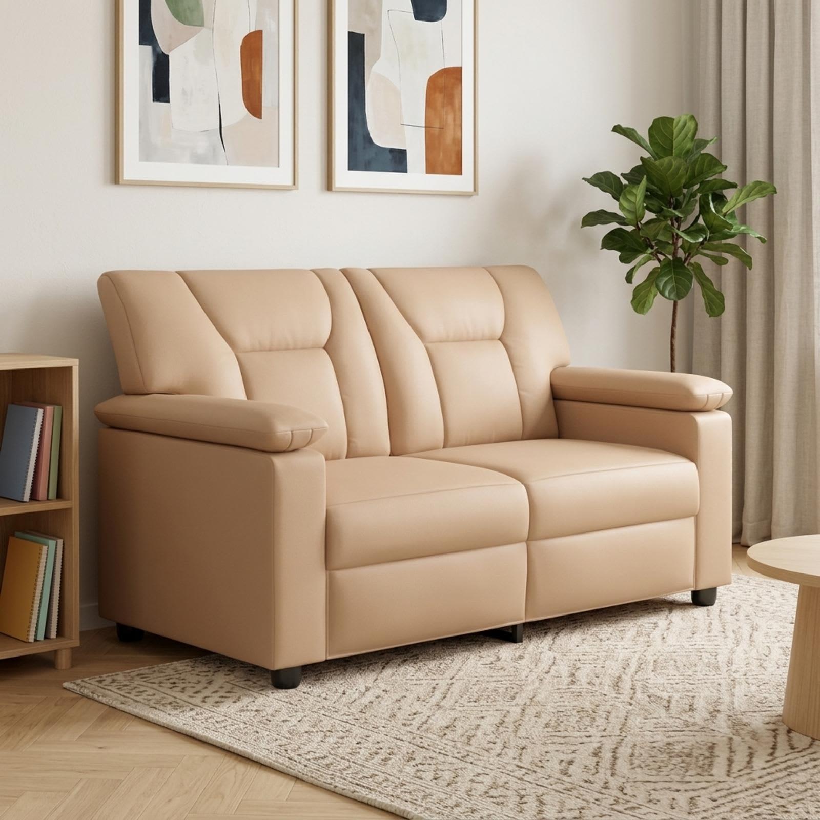 2-personers sofa i kunstlæder - cappuccino