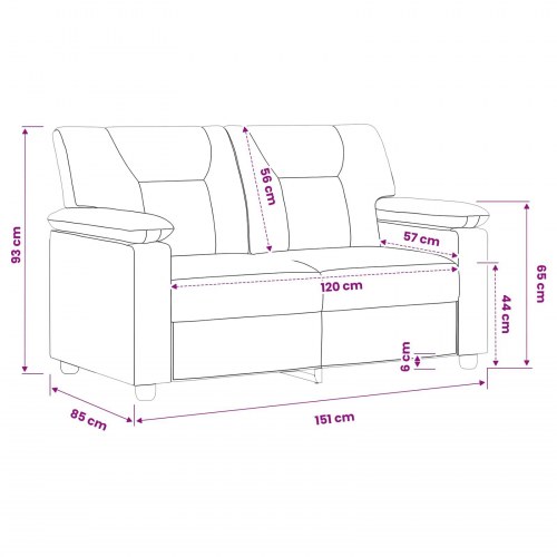 2-personers sofa i grå kunstlæder - 151 x 85 x 93 cm