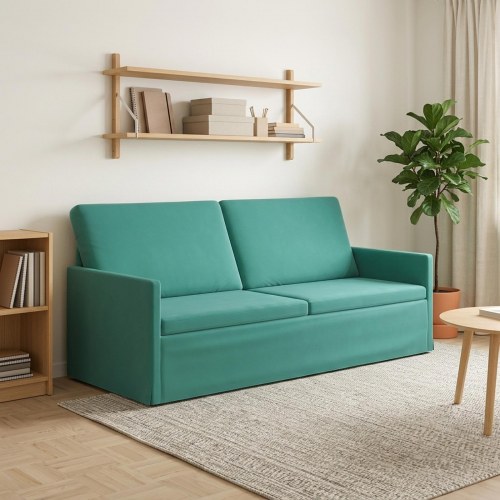 3-personers sofa i turkis velour - 190 x 81 x 82 cm