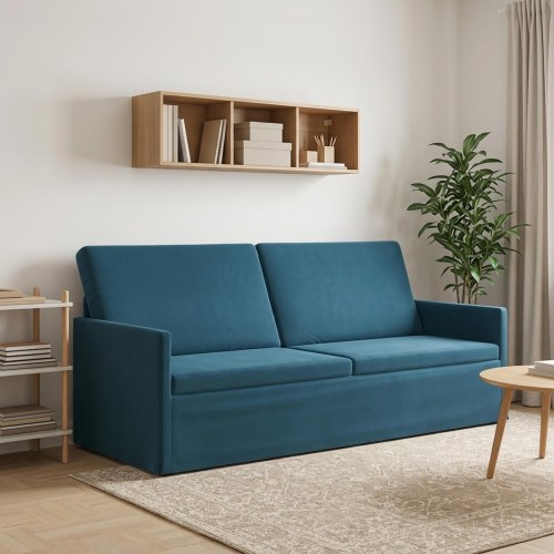 3-personers sofa i blå velour - 190 x 81 x 82 cm