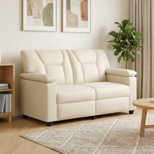 2-personers sofa i cremefarvet kunstlæder - 151 x 85 x 93 cm