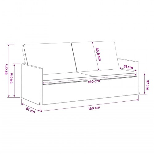 3-personers sofa i velour - vinrød 190 x 81 x 82 cm