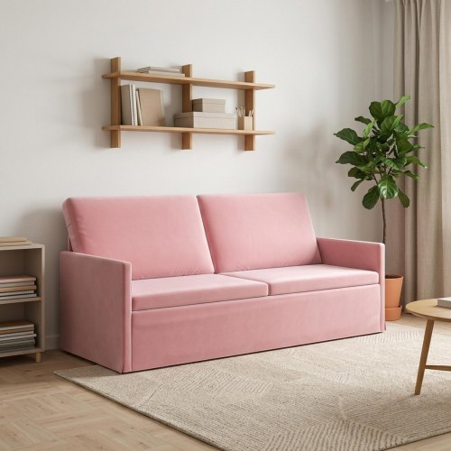 3-personers sofa i velour - lyserød, 190 x 81 x 82 cm