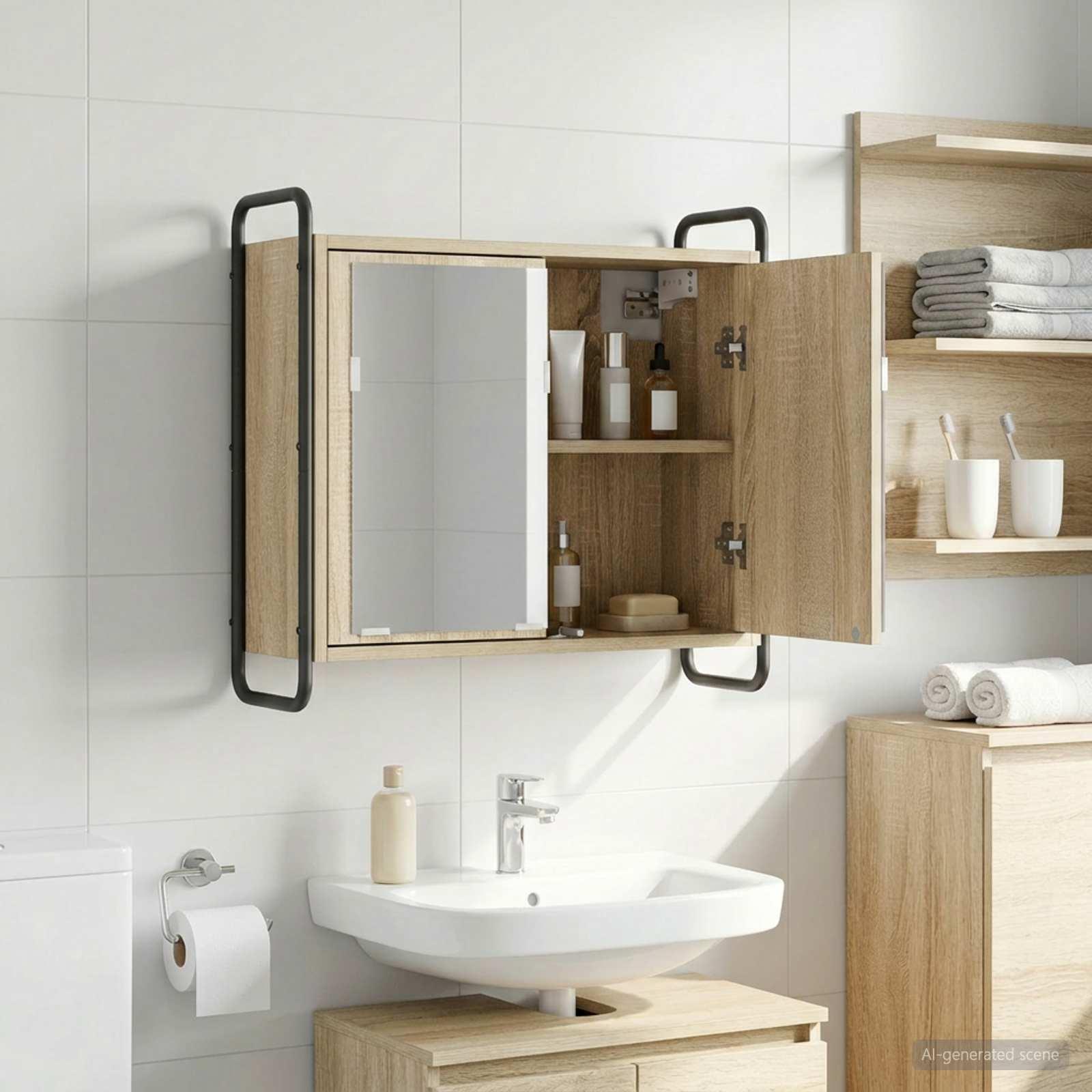 vidaXL Hængende Badeværelsesskab Sonoma-eg 64 x 20 x 56,5 cm