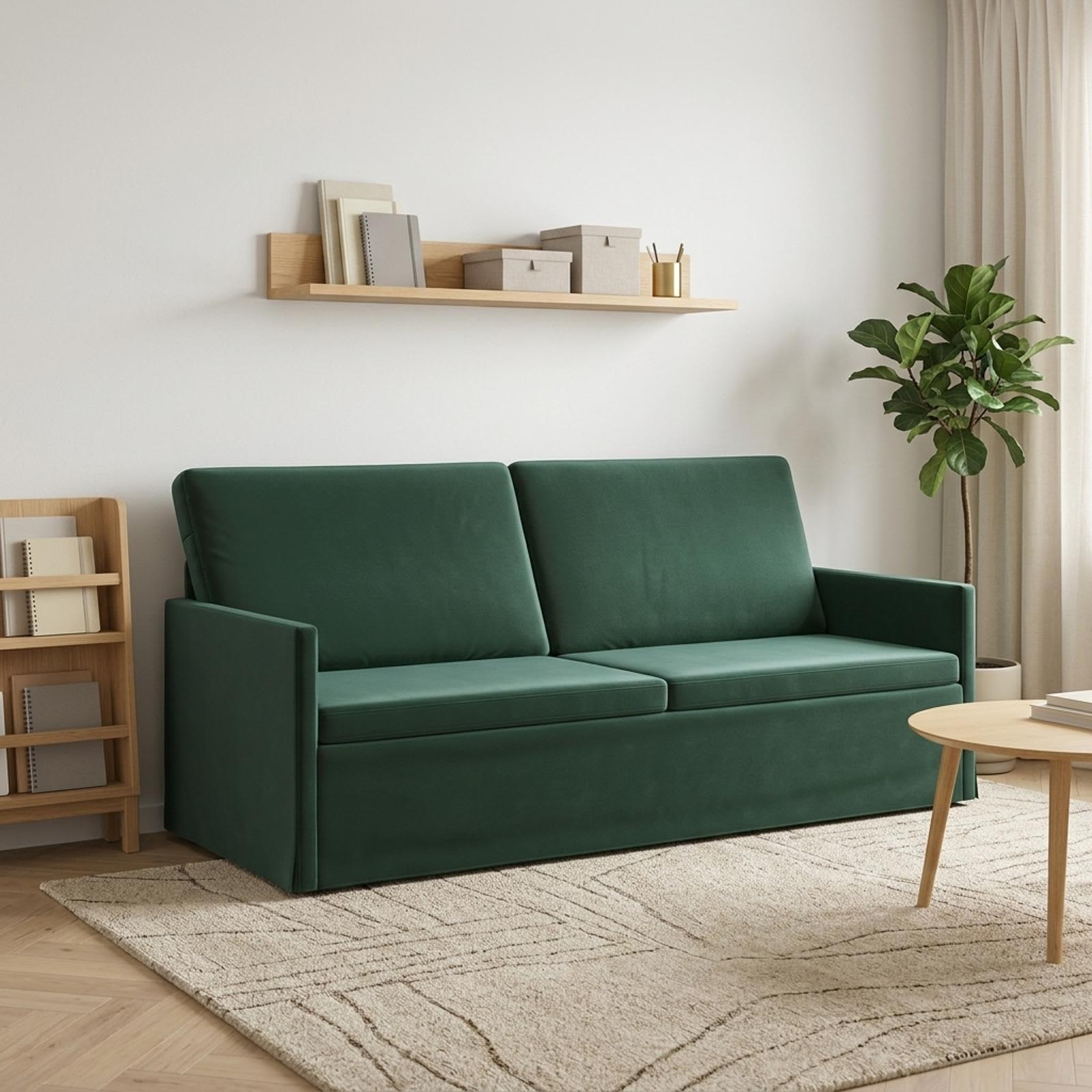 3-personers sofa i mørkegrøn velour - 190 x 81 x 82 cm