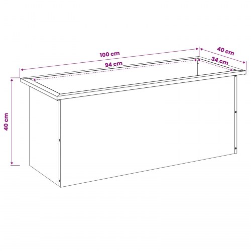 Plantekasse med LED - sort 40 x 100 x 40 cm
