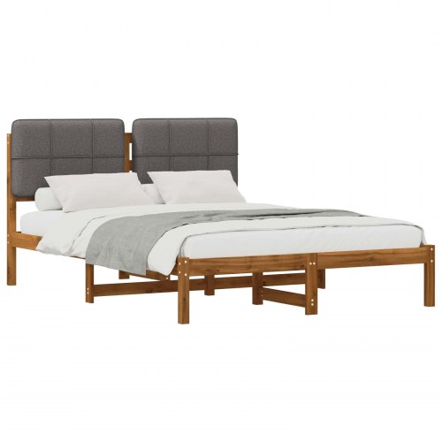 Sengestel med polstret hovedgavl 160 x 200 cm - naturfarvet og lysegrå