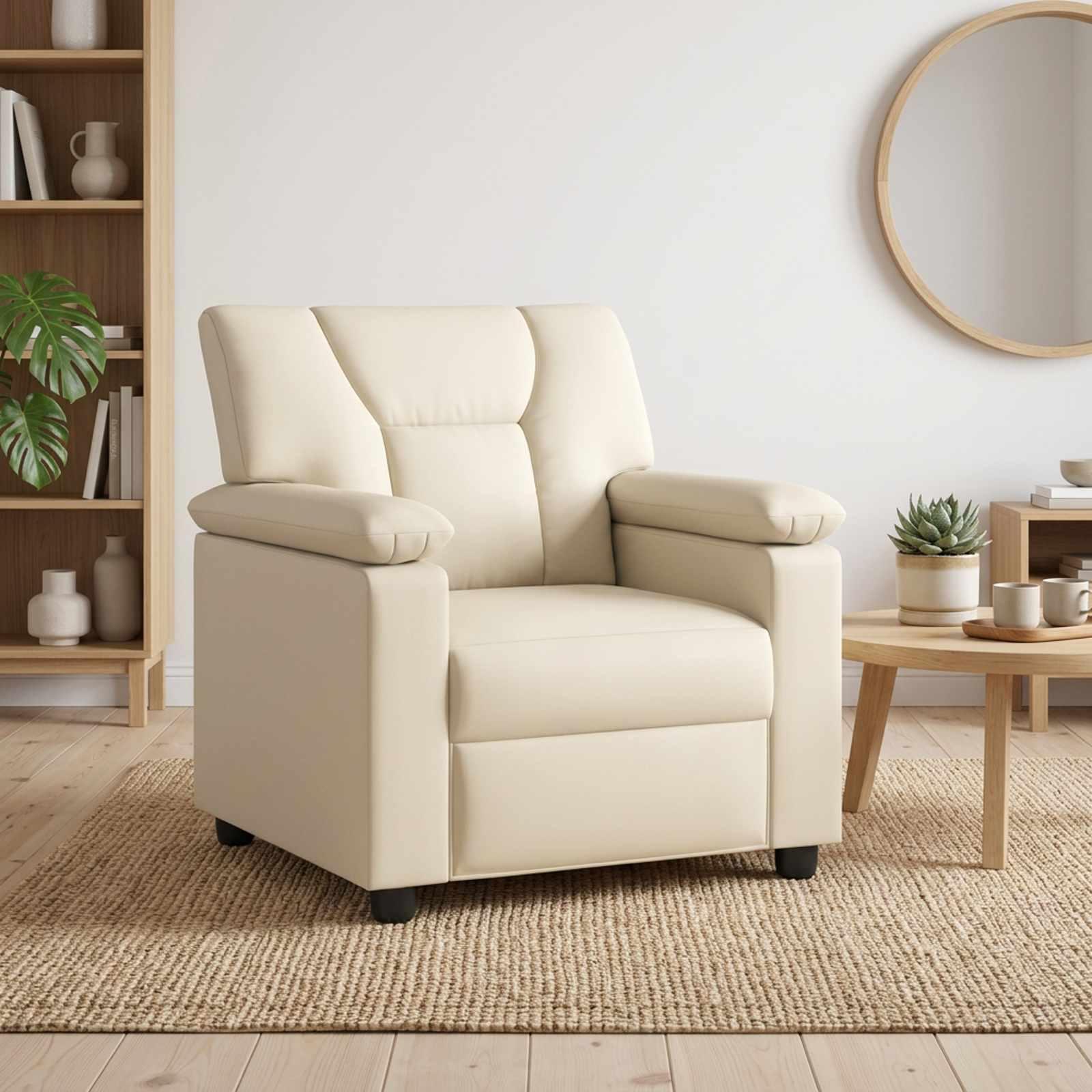 1-personers sofa cremefarvet kunstlæder - 91 x 85 x 93 cm