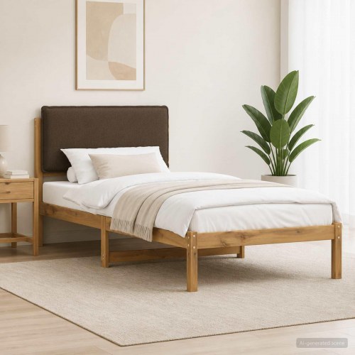 Sengestel med polstret hovedgavl - hvidvasket/taupe, 75 x 190 cm