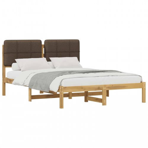 Sengestel med polstret hovedgavl 150 x 200 cm - hvidvasket/taupe
