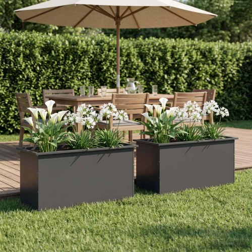 Plantekasse med LED - sort, 2 stk., 50 x 100 x 48 cm