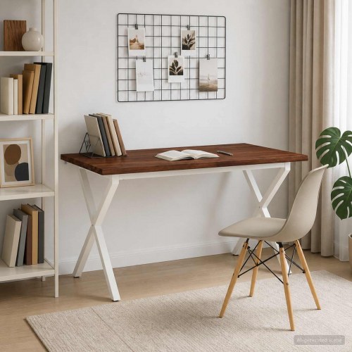Spisebord med live edge 140 x 80 x 75 cm - mørk brun/hvid