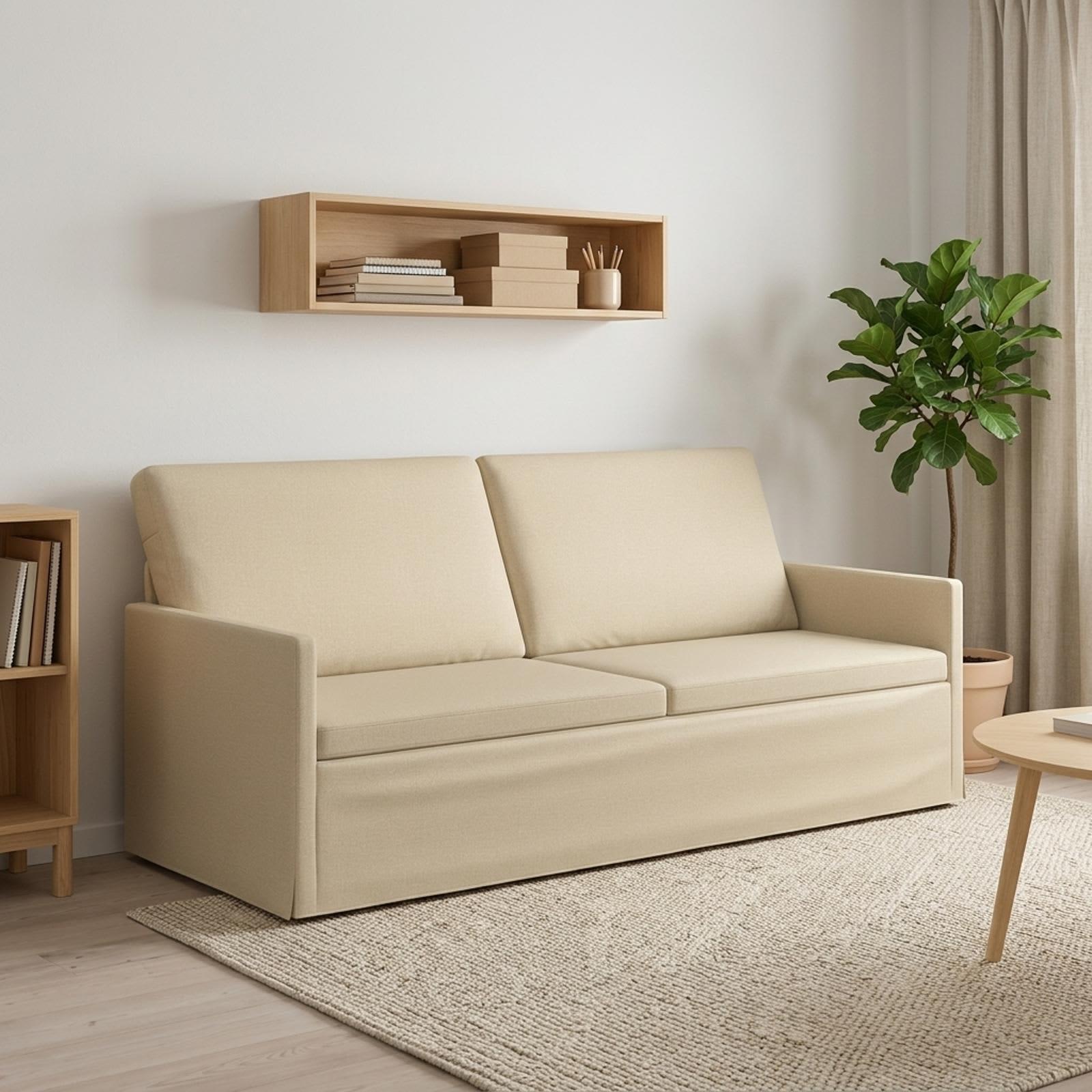 3-personers sofa i cremefarvet stof - 190 x 81 x 82 cm