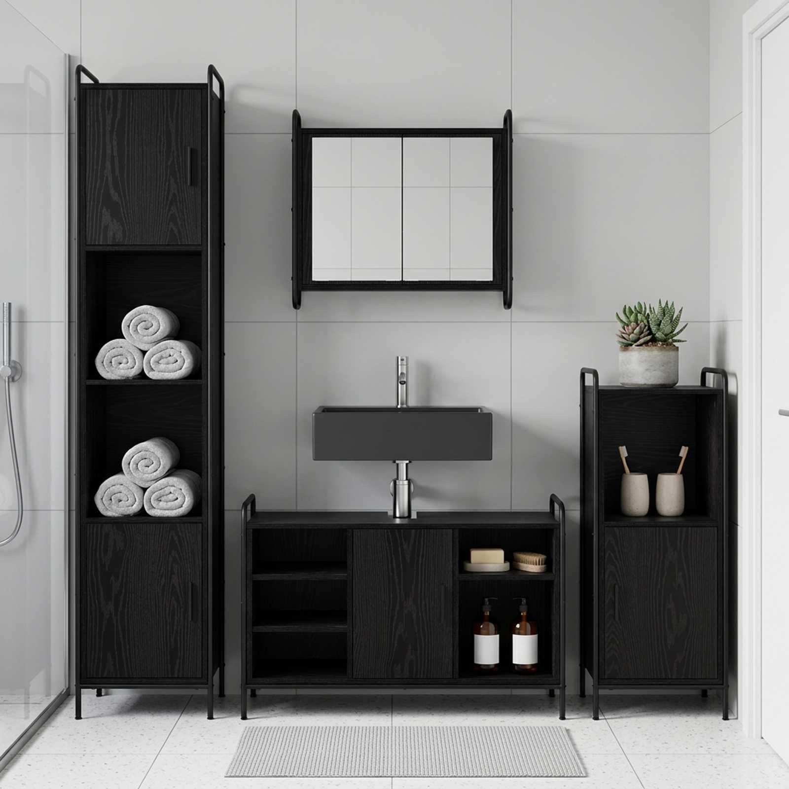 vidaXL Badeværelsesskabsæt 2 stk. Sort eg 65,5 x 34 x 61 cm