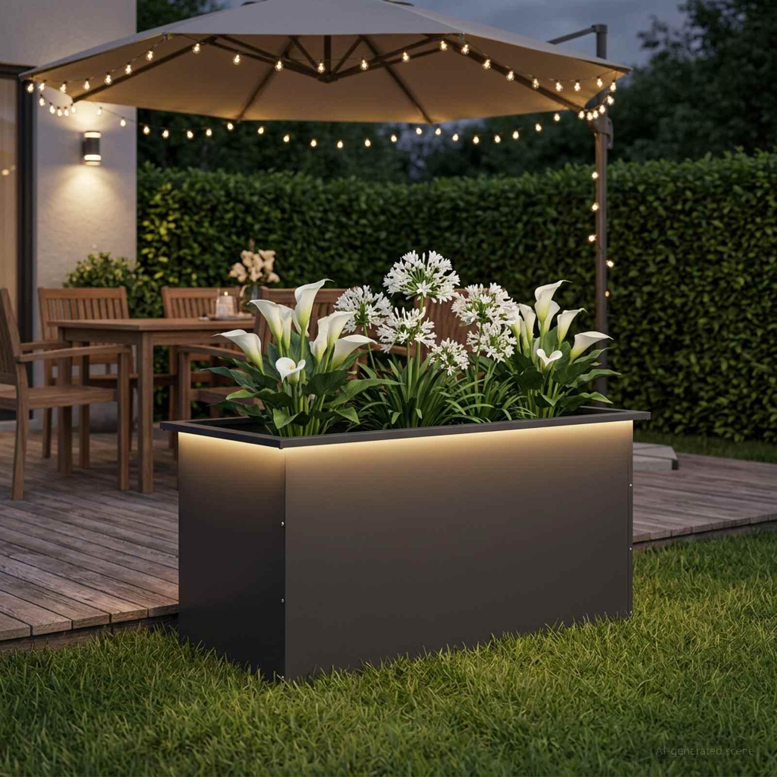 Plantekasse med LED - sort 50 x 100 x 48 cm