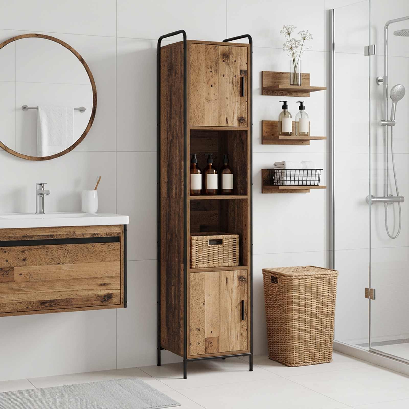 vidaXL Badeværelsesskab Gammelt træ 46 x 36 x 181 cm Konstrueret træ