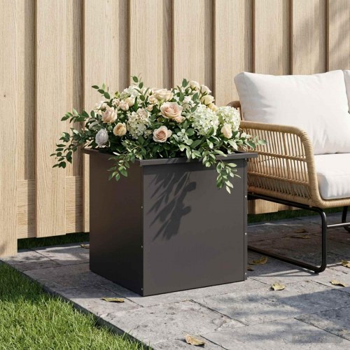 Plantekasse med LED i stål - sort 50 x 50 x 48 cm