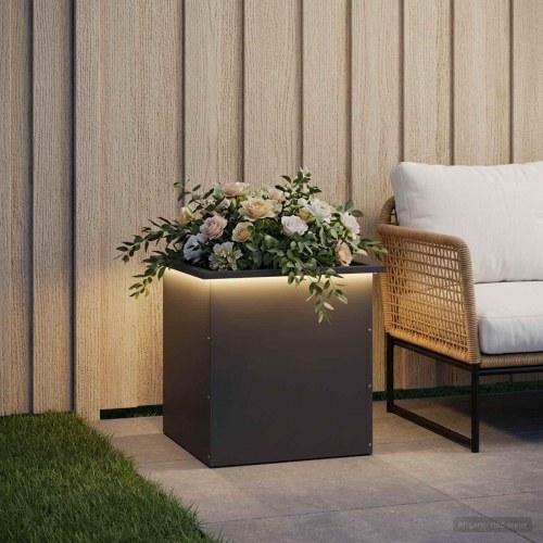 Plantekasse med LED i stål - sort 50 x 50 x 48 cm