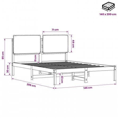 Sengestel med polstret hovedgavl 140 x 200 cm - naturfarvet/mørkegrå