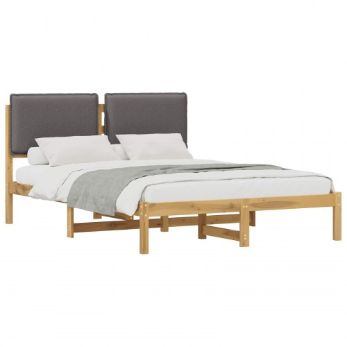 Sengestel med polstret hovedgavl 150 x 200 cm - hvidvasket/lysegrå