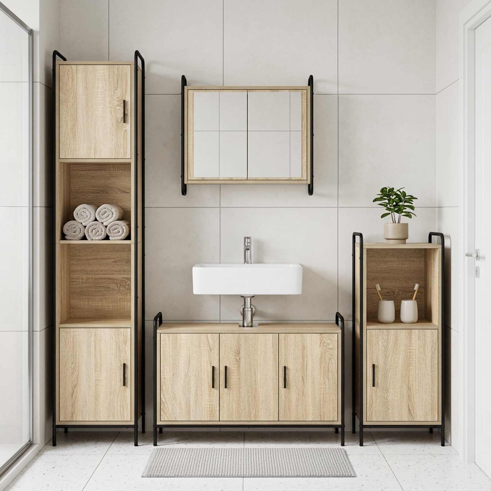 vidaXL Badeværelsesskabsæt 2 stk. Sonoma-eg 65,5 x 34 x 61 cm