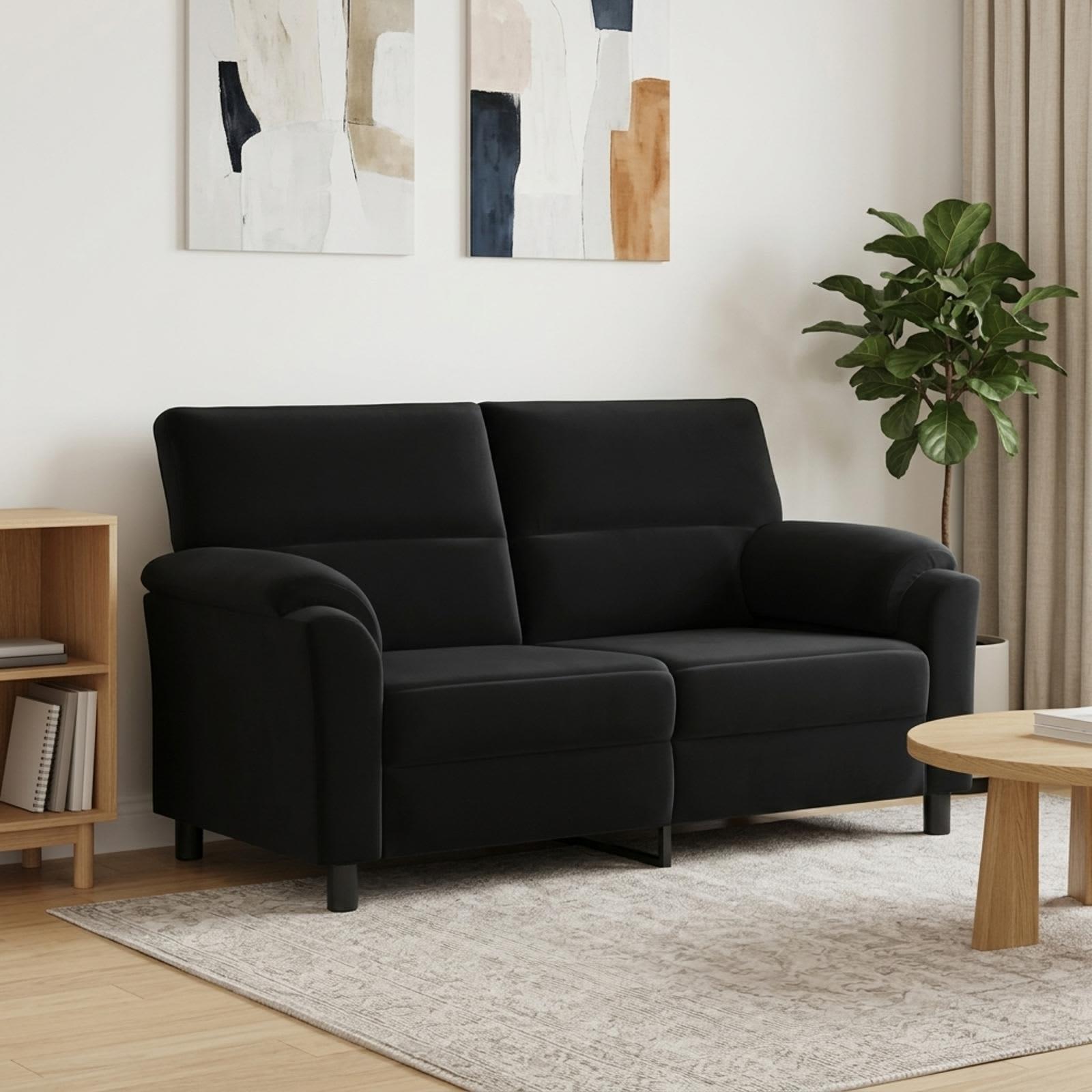 2-personers sofa i sort fløjl - 174 x 85 x 93 cm