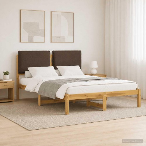 Sengestel med polstret hovedgavl 140 x 200 cm - hvidvasket/taupe