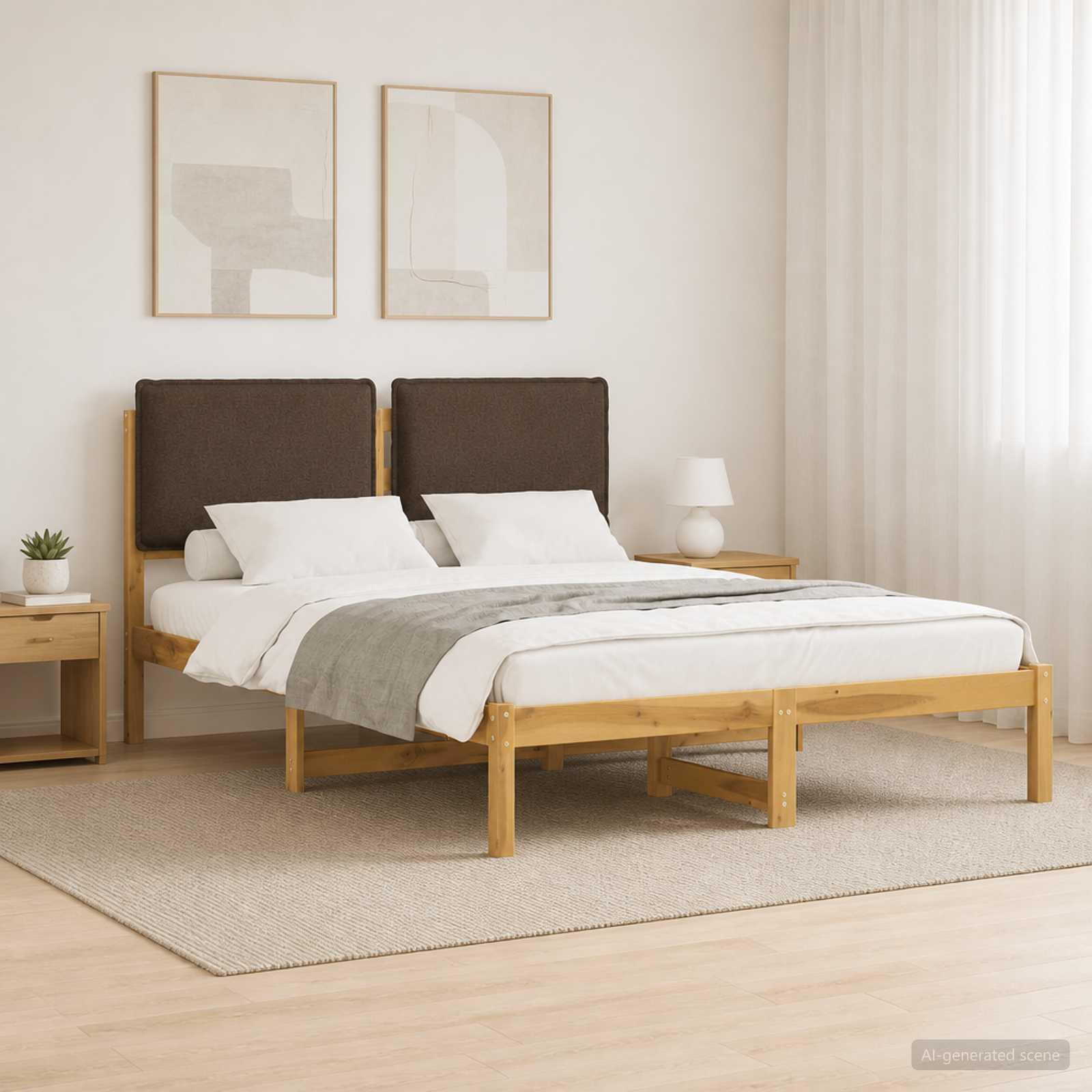 Sengestel med polstret hovedgavl 140 x 200 cm - hvidvasket/taupe