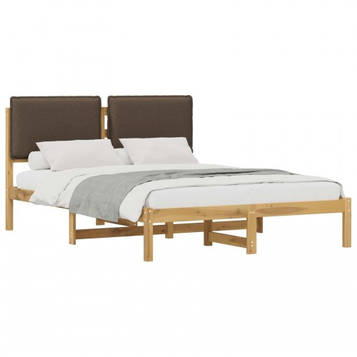 Sengestel med polstret hovedgavl 140 x 200 cm - hvidvasket/taupe